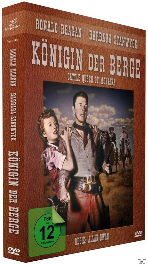 DVD-Cover, zwei Personen auf Pferden, Vintage-Western-Filmplakat, Text: 'Königin der Berge'.