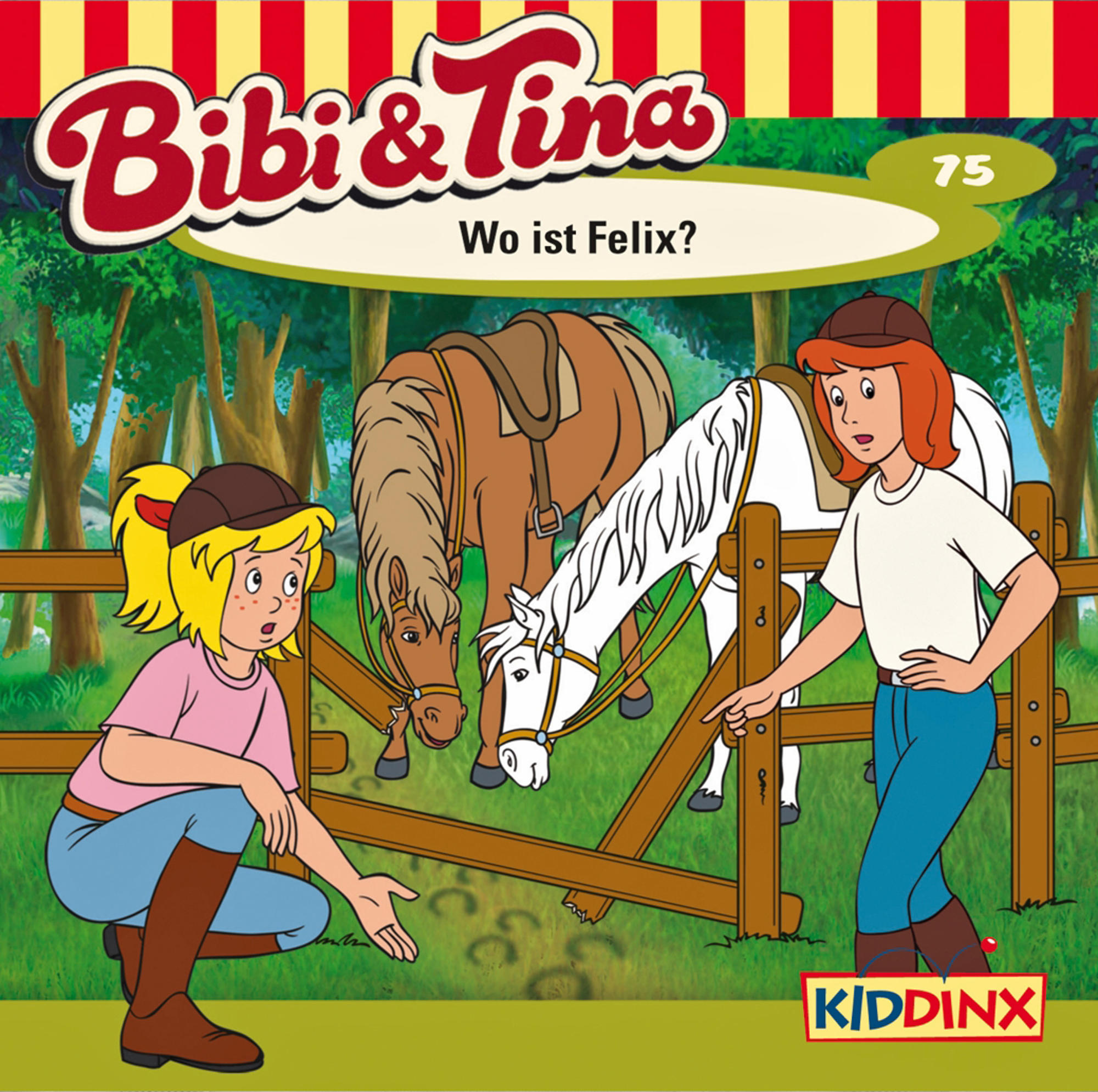 Cartoon-Buchcover: Bibi & Tina. Mädchen und Pferde. Titel: Wo ist Felix?