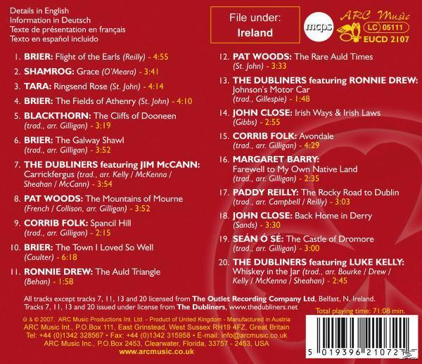 CD-Rückseite mit Titelliste. Text in mehreren Sprachen und Informationen über die CD.