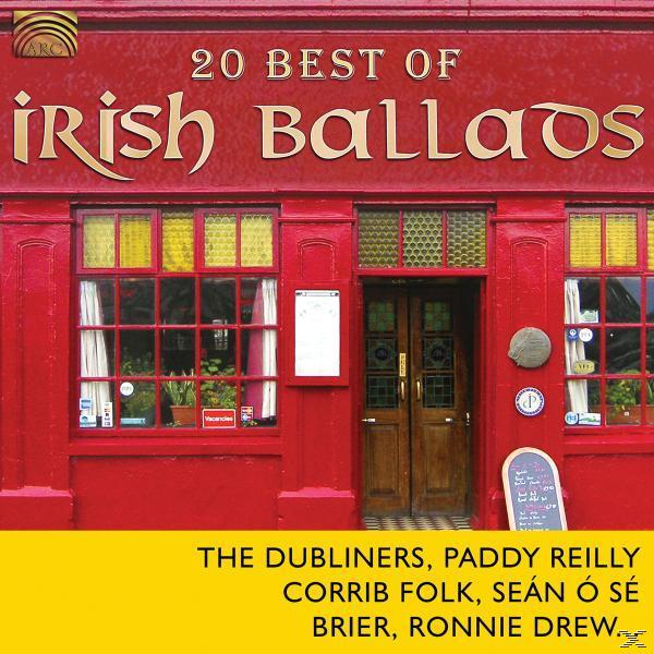 Albumcover eines roten Pubs. Text '20 Best of Irish Ballads'. Gelbes Banner mit Künstlernamen.
