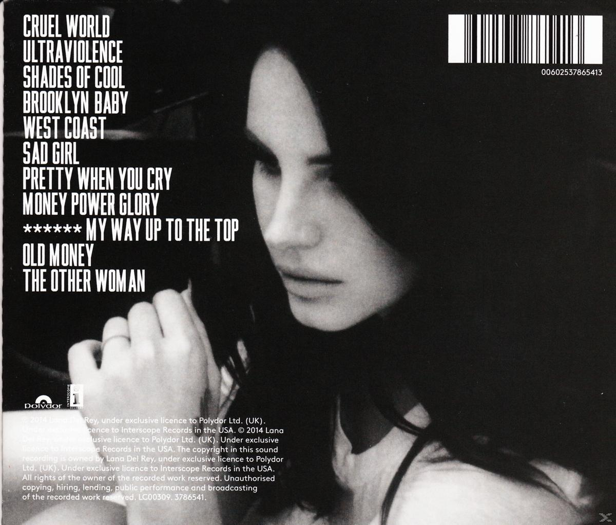 Albumhoes, zwart-wit foto van een vrouw met lang haar. Tekst: Cruel World, Ultraviolence, Shades of Cool...