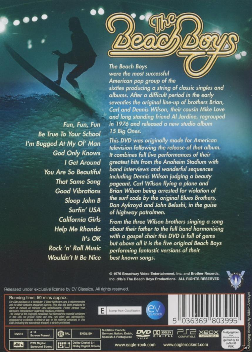 Rückseite einer DVD: Das Beach Boys-Album. Text, Songtitel und ein surfender Mann sind sichtbar.