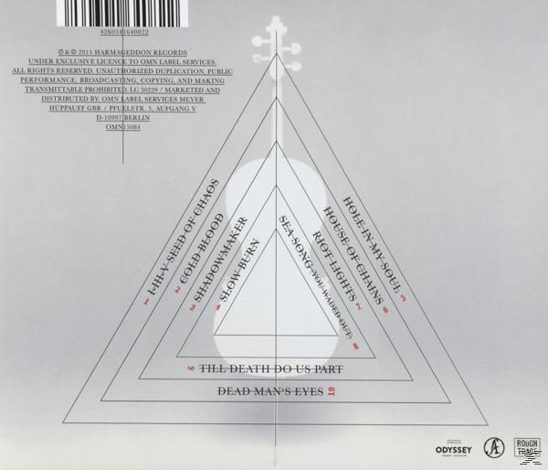 Rückseite eines CD-Gehäuses mit einem Dreieck-Design und Titelliste, weißer Hintergrund.