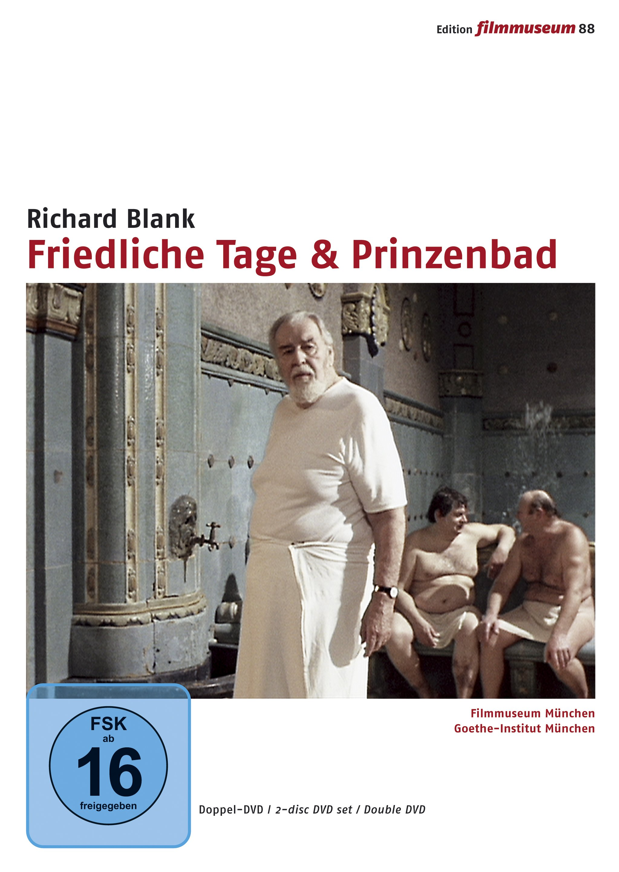 DVD-Cover. Drei Männer in einem Badehaus. Titel: Friedliche Tage & Prinzenbad. FSK 16 Bewertung.