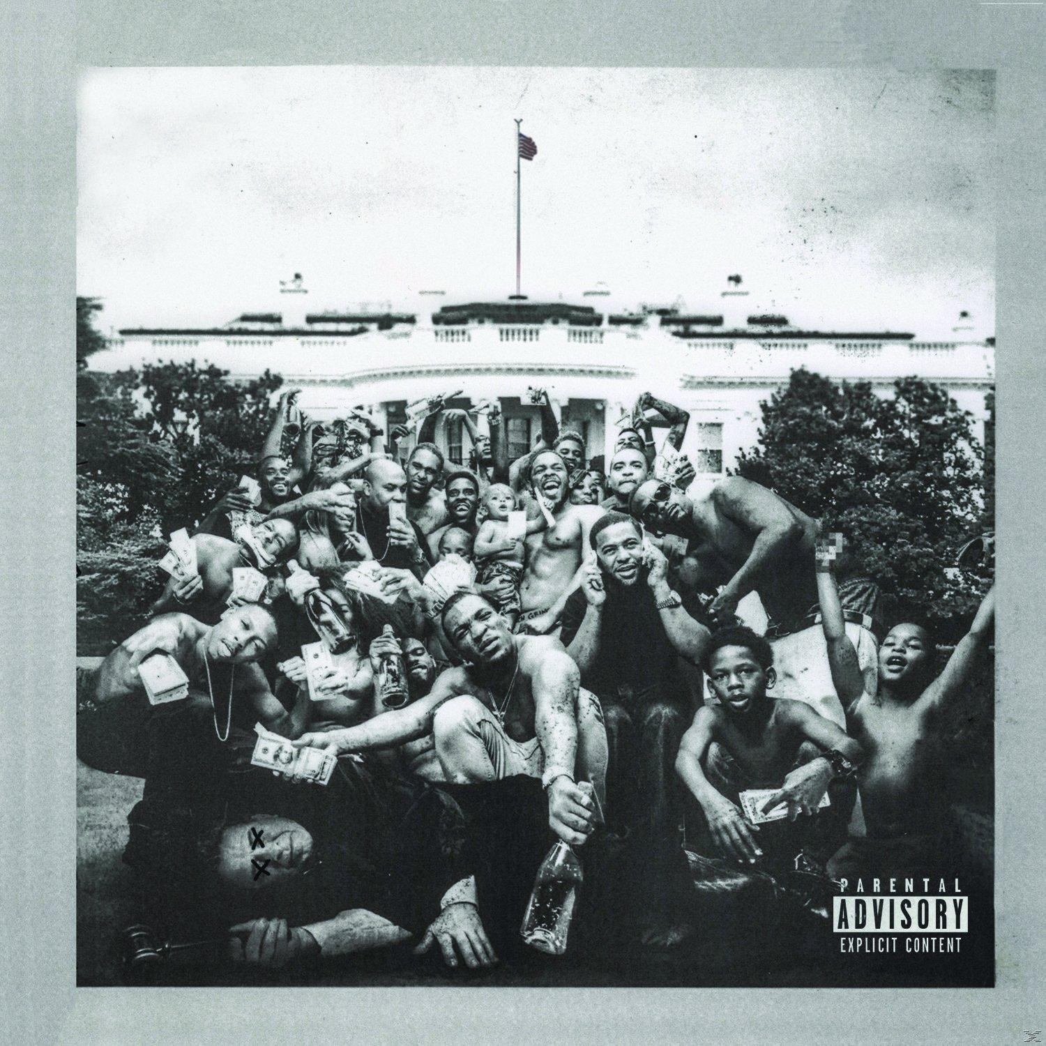 Couverture d'album, photo en noir et blanc d'un groupe de personnes, de l'argent et la Maison Blanche.