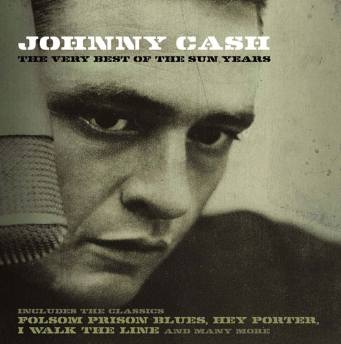 Johnny Cash album borító, portré mikrofonnal.