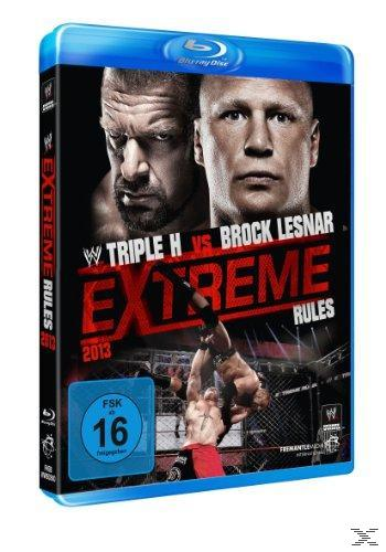DVD-Cover für WWE Extreme Rules 2013, mit den Wrestlern Triple H und Brock Lesnar.