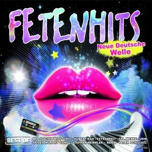 Albumcover mit rosa Lippen, Keyboard und Sternen. Der Albumname ist 'Fetenhits'.