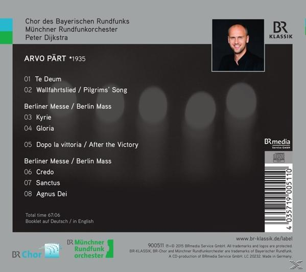 CD-Cover mit Text und Bild: Arvo Pärt, Berliner Messe und Text über die Musik.