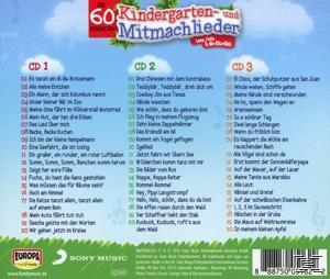 Rückseite einer CD mit einer Liste deutscher Kinderlieder. Weißer Hintergrund.