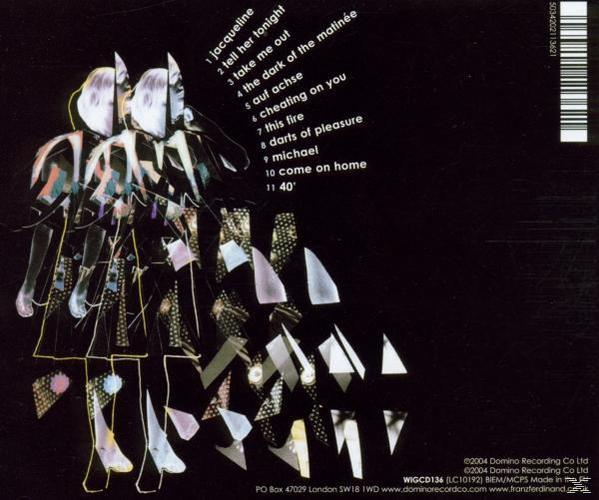 Albumcover mit fragmentiertem Bild von Figuren auf schwarzem Hintergrund, Songtitel und Barcode sind sichtbar.