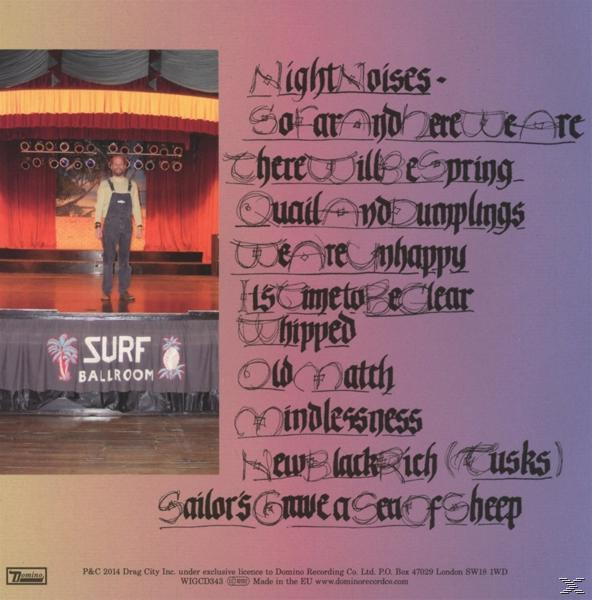 Album-Rückseite mit Texten und einem Mann auf der Bühne im Surf Ballroom.