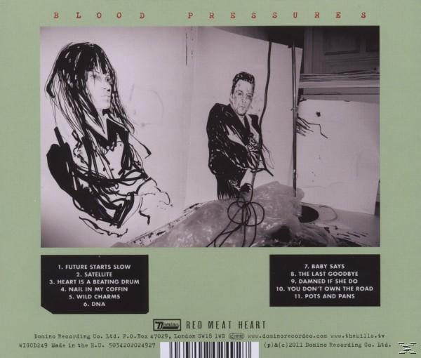 Pochette de l'album : 'Blood Pressures' de The Kills. Deux figures esquissées sur un mur, titres des chansons en dessous.