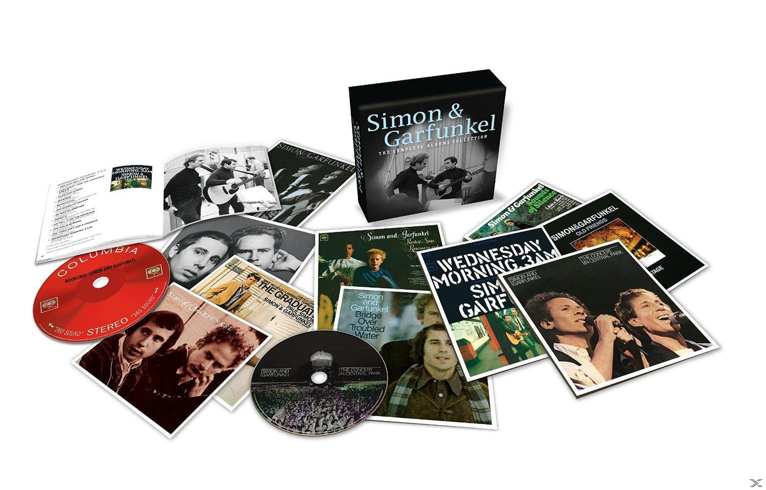 Eine Sammlung von Alben von Simon & Garfunkel. CDs, Albumcover und eine Box-Set werden angezeigt.