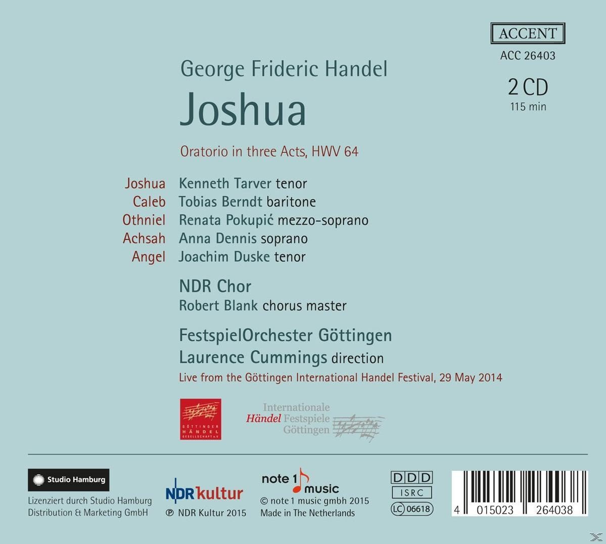 Albumcover von Händels 'Joshua'. Text auf dem Cover listet Interpreten und Orchester.