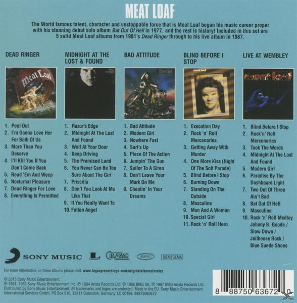CD-Rückseite mit Titelliste der Meat Loaf Alben.