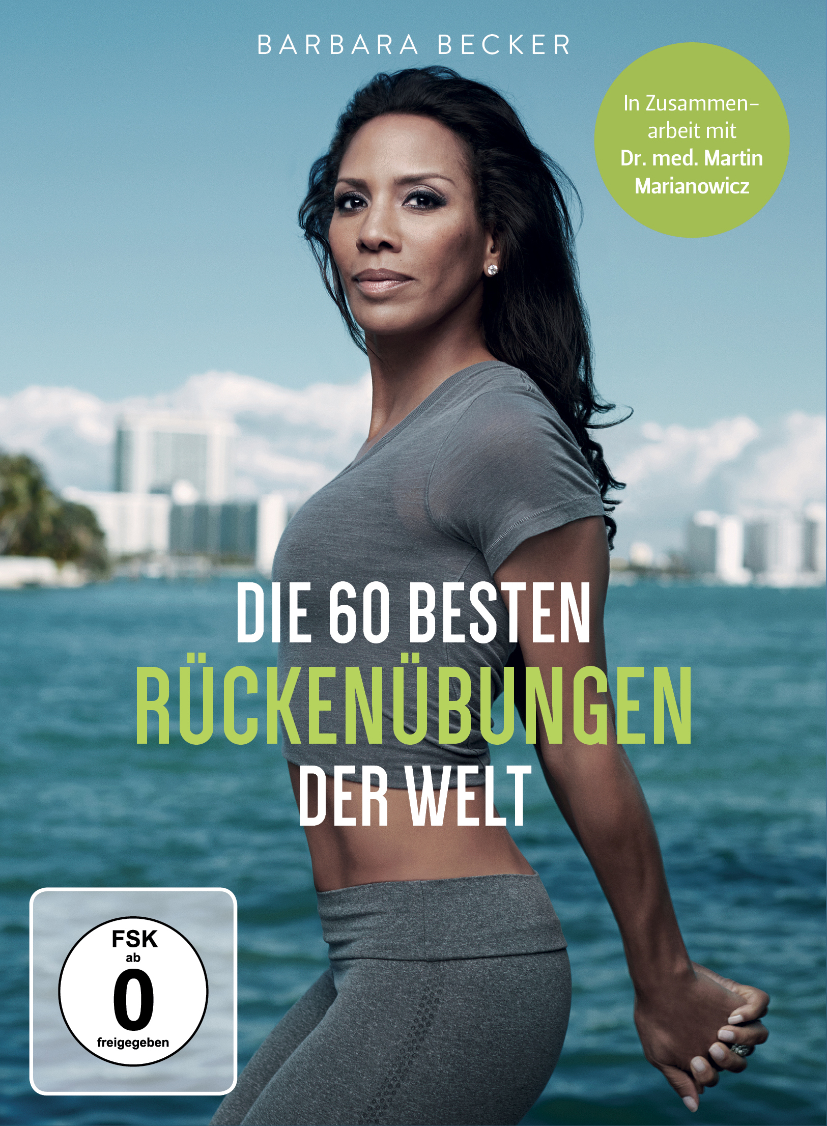 Buchcover mit einer Frau in grauem Oberteil und Leggings. Text: „Die 60 besten Rückenübungen der Welt“.