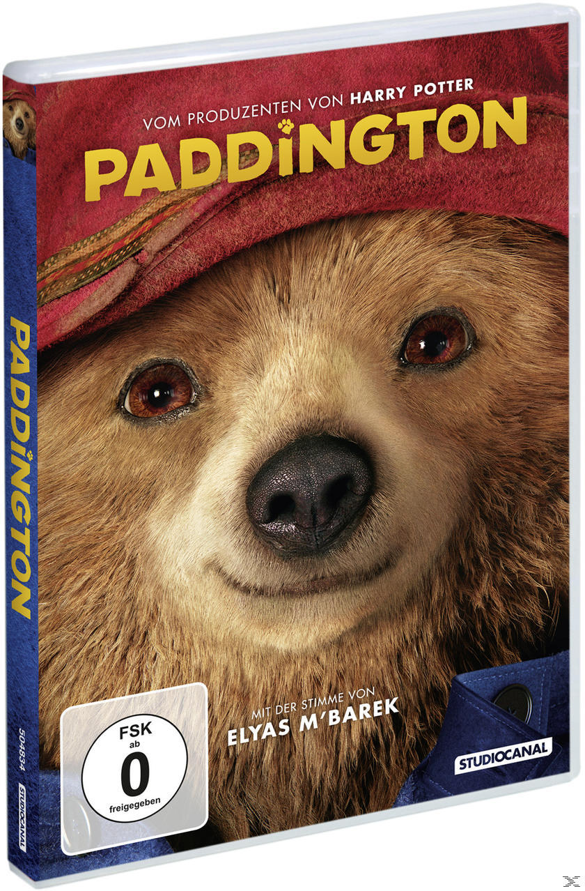 DVD-Cover von Paddington Bär. Nahaufnahme des Bären mit rotem Hut. Text und Logos auf dem Cover.