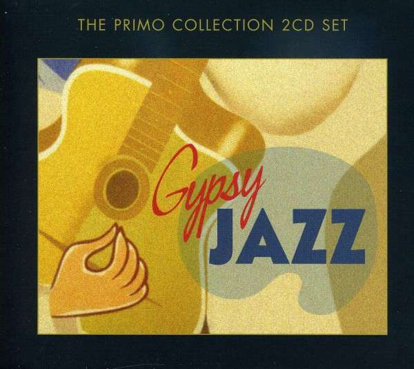 CD borító gitárral és 'Gypsy Jazz' szöveggel. A háttérben barna és kék absztrakt formák láthatók.