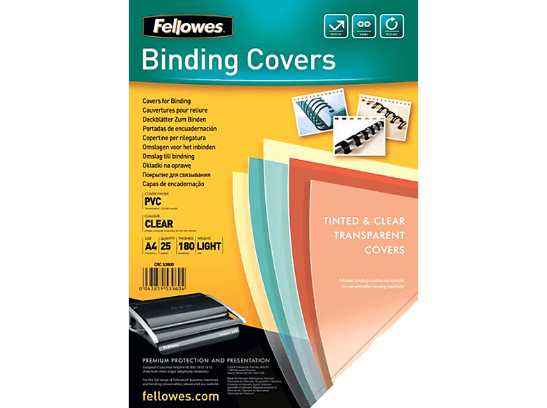 FELLOWES Transparante PVC dekbladen 180 micron A4 (5380001)