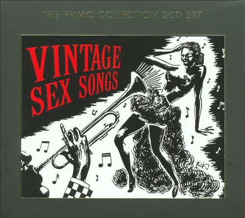 Vintage Sex Songs album borító. A mű egy trombitával és kottákkal rendelkező nőt ábrázol.