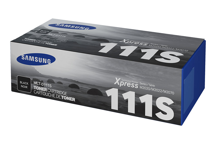 Boîte de cartouche de toner : Samsung, toner noir, image de paysage en noir et blanc, 111S.