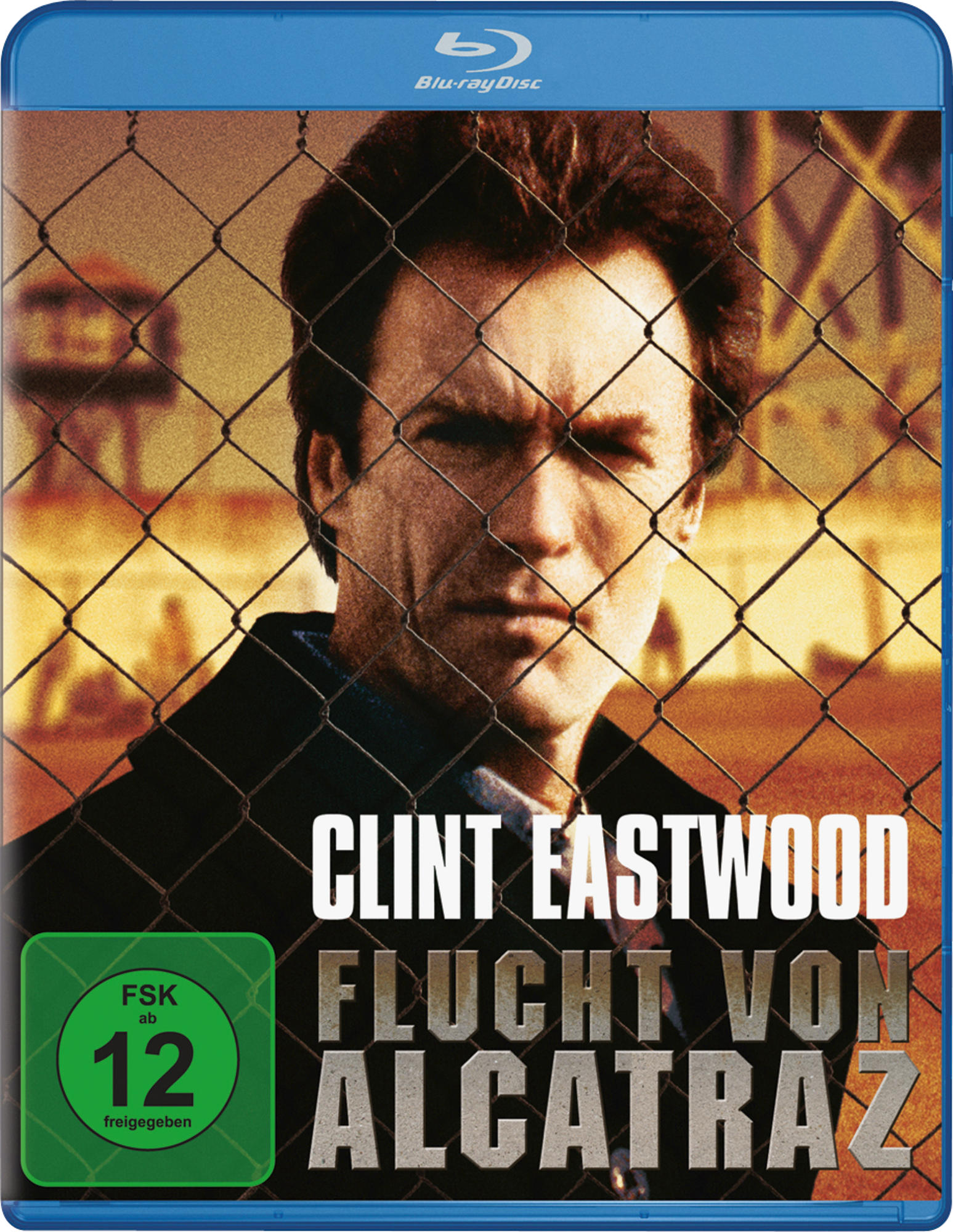 Filmcover von Clint Eastwood in einem Gefängnis mit dem Text: CLINT EASTWOOD, FLUCHT VON ALCATRAZ.