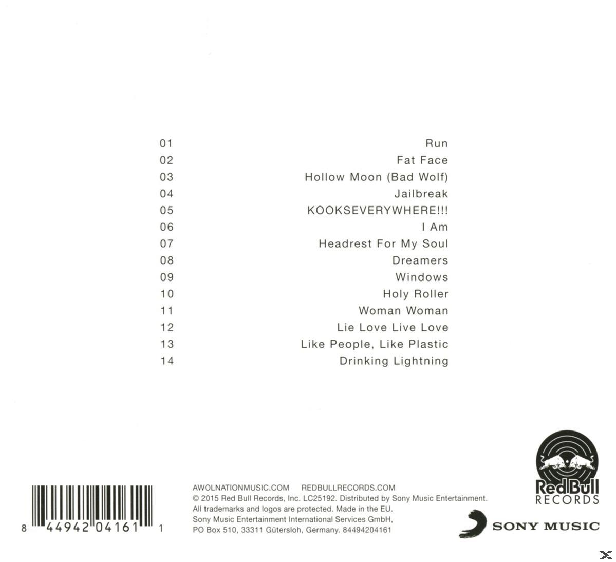 Rückseite des Albumcovers mit einer Liste der Songs und Credits. Red Bull Records Logo.
