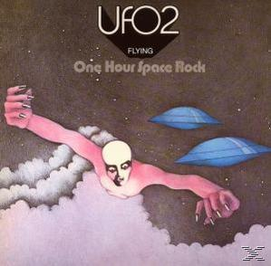 Albumcover mit einer Person, die mit UFOs im Weltraum fliegt.