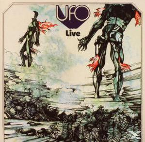 Albumcover: Bild von zwei außerirdischen Figuren mit Flammen. Das Wort 'UFO Live' ist ebenfalls sichtbar.