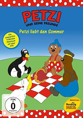 DVD-Cover für Petzi und seine Freunde. Zeichentrickfiguren auf einer Picknickdecke.