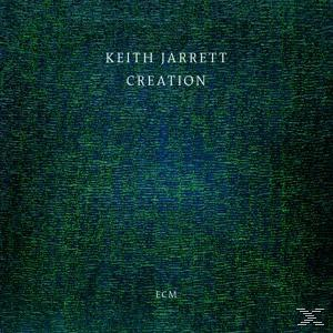 Keith Jarrett 'Creation' Albumcover, grün-blauer strukturierter Hintergrund mit weißem Text.