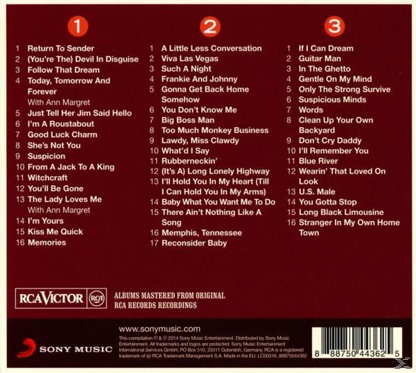 CD-Cover mit Elvis Presleys Songliste. RCA Victor Logo und weitere Details.