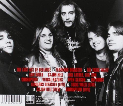 Album-Rückseite: Bandmitglieder, Text: The last act of defiance, fabulous disaster, the toxic waltz.