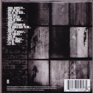 CD-Rückseite. Schwarz-Weiß-Bild einer Backsteinmauer und Fenster, mit einer Liste von Songtiteln.