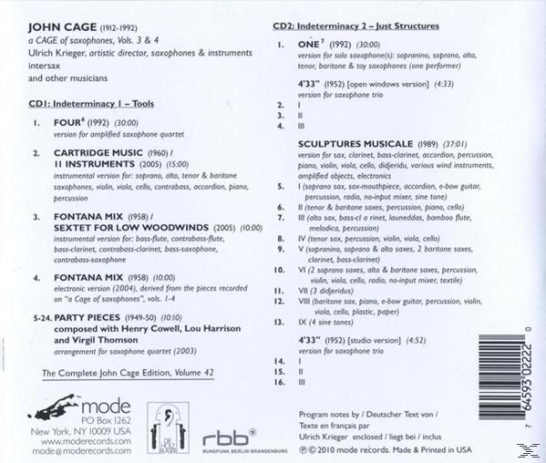 Ulrich Krieger - The Works For Saxophone 3 & 4  - (CD)