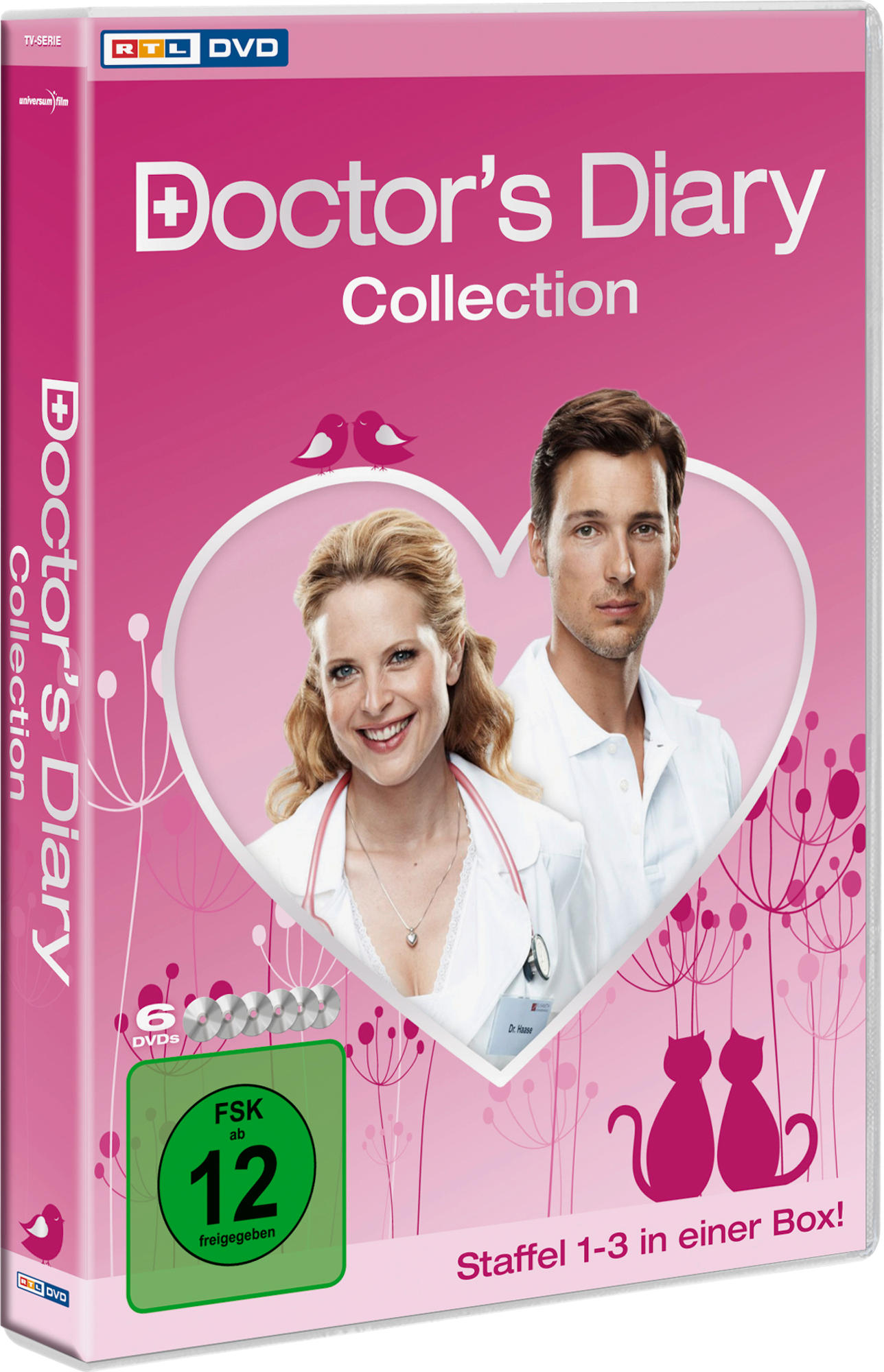 DVD-Hülle. Ein Paar in Herzform. Der Text enthält 'Doctor's Diary Collection' und '6 DVDs'.