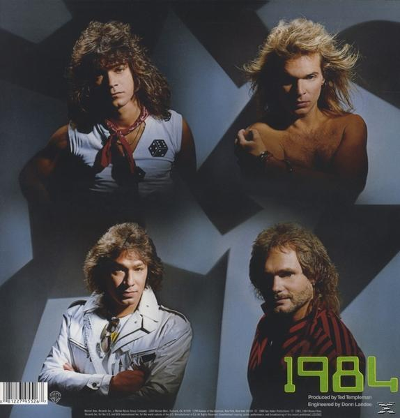Albumcover mit vier Männern, Van Halen-Bandmitgliedern, in einem Studio mit Retro-Ästhetik.