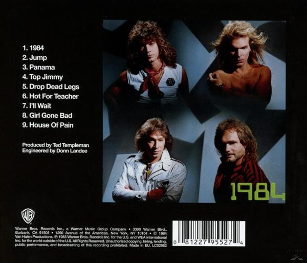 Albumcover mit vier Bandmitgliedern. Text listet die Songs: 1984, Jump, Panama, Top Jimmy usw.