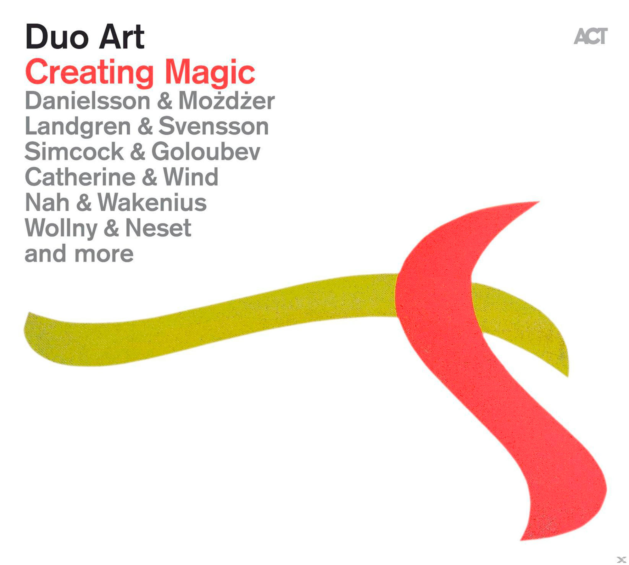 Duo Art Cover, abstraktes Design in Gelb und Rot, weißer Hintergrund.