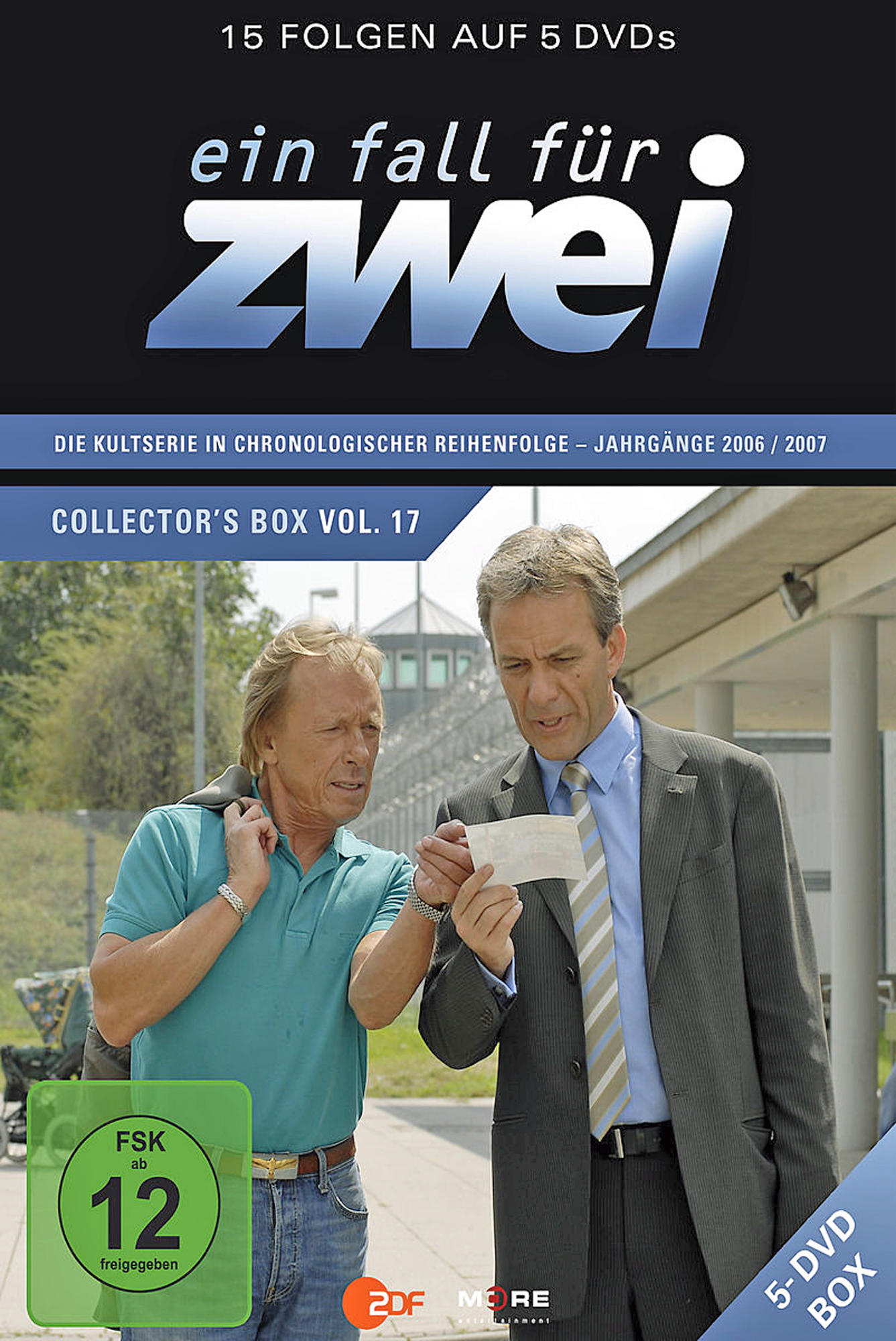DVD-Cover mit zwei Männern, Text 'ein fall für zwei' und Bewertung.