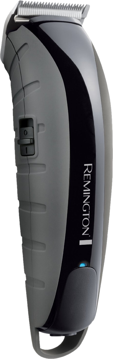 Egy Remington hajvágó. Fekete és szürke. A hajvágó fehér háttéren van.