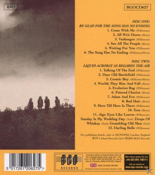 Albumcover mit Songtiteln auf gelbem Hintergrund, mit vier Silhouetten von Personen, die stehen.