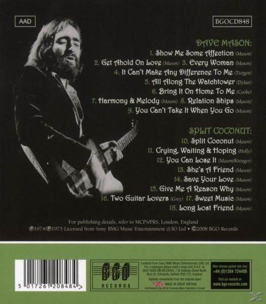 Rückseite des Albums mit einem Mann, der Gitarre spielt und einer Titelliste.