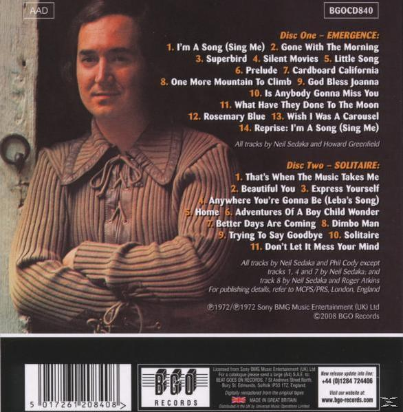 Neil Sedaka auf einem CD-Cover mit Songtiteln für Disc One und Disc Two.