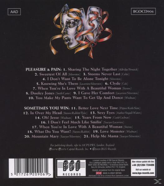 Rückseite einer CD-Hülle mit Titelliste und Text. Artwork mit zwei Masken.
