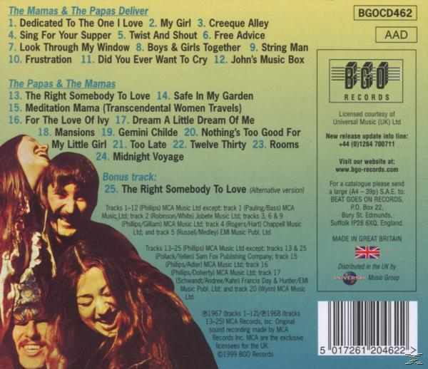 Das Mamas & The Papas Albumcover mit lächelnden Gesichtern und Songlisten.