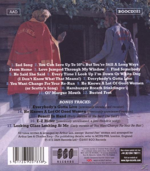 CD-Rückseite mit Songliste. Zwei Männer stehen vor einem Haus.