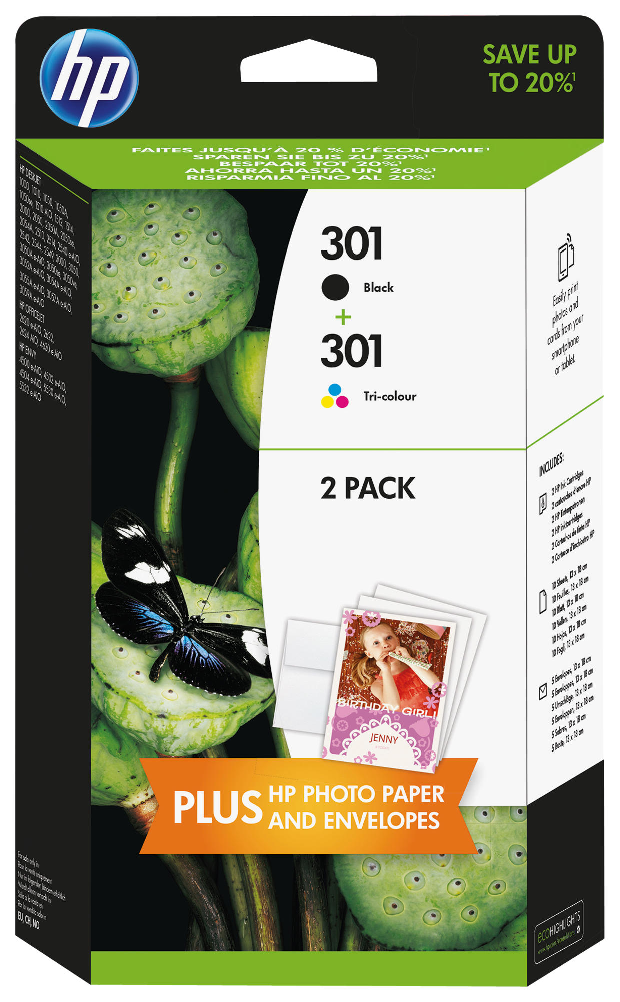 Cartucho de Tinta - HP 301 negro + tricolor J3M81AE