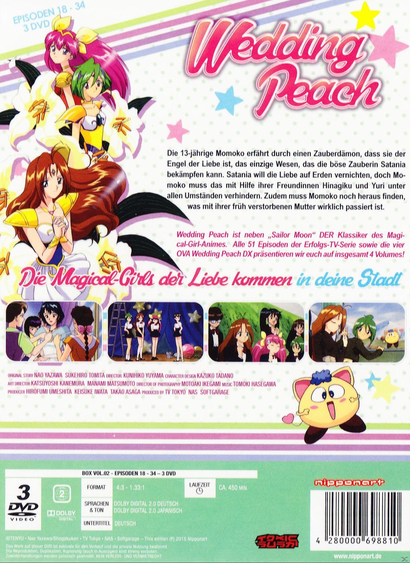 Rückseite der Wedding Peach DVD. Anime-Charaktere mit Text in Japanisch und Englisch.